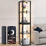 OUTON Display Shelf with Lights & Drawer, LED Dimmable Shelf Lamp with Remote & App Control, Sturdy Corner Shelf Curio Cabinet Display, Tall Floor Lamps for Living Room, Bedroom & Home Decor