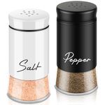 Salt and Pepper Shakers Set,5 oz Clear Glass Bottom Salt Shaker with Stainless Steel Lid for Kitchen Gadgets Cooking Table Housewarming Gift Christmas Decor Refillable Design (Black + White)