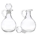 SUMNACON 2 PCs Glass Oil Vinegar Bottle with Spout, Clear Olive Oil Dispenser Cruet Bottle Vinegar Dispenser Set, Round Pourer Stopper Pot for Olive Oil Vinegar Syrup Salad Water