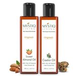 Mystiq Living Castor Oil & Sweet Almond Oil Combo for Hair Growth, Mositurised Skin | Cold Pressed, 100% Pure & Natural - 400 ML (Pack of 2) (200 ML Each)