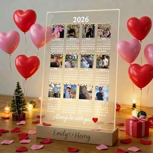 ROSLILY Custom 2026 Calendar LED Light Box with Photo and Text, Custom LED Light Up Couple Anniversary Picture Frame, Personalized Photo Gifts For Women, Bedroom Decor, Valentine's Day, Christmas, Anniversary