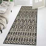 GarveeHome Runner Rug 2x7 Moroccan Geometric Entryway Rugs Low Pile Non-Shedding Hallway Runners Kitchen Rug Indoor Outdoor Long Rug for Bedroom Backyard Patio Easy Clean Rustic Rug Black 2'3" x 7'3"