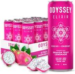 Odyssey Elixir Sparkling Adaptogen Drink, Low Calorie Drinks, L Theanine, Lions Mane, Cordyceps & Green Tea Caffeine for Energy & Focus, Non-GMO, Vegan, Dragon Fruit Lemonade Flavor, 12 Fl oz, 12 Pack