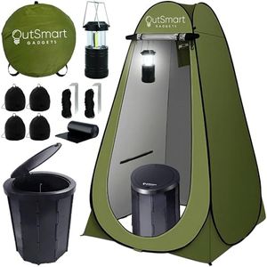 Outsmart Gadgets Portable Toilet Kit For Adults with Camping Night Lantern, Folding XL Toilet Seat, Pop Up Privacy Tent and Carry Bags, Multipurpose Potty, Washable Foldable for RV and Travel