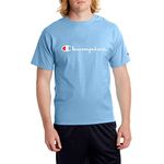 Champion Men's T-Shirt, Classic Cotton Tee, Crewneck Tee, Men's Mid-Weight T-Shirt, Script Logo, Swiss Blue Script, Small