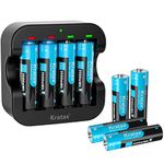 1.5V AA Rechargeable Lithium Batteries,Kratax 8-Pack Double A Li-ion Batteries with Ultra Fast Lithium AA Battery Charger,3500mWh High Capacity,1600Cycles,Constant Output.[8AA+1Charger]