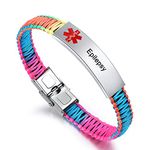 JF.JEWELRY Medical Alert Bracelet for Women | T1D T2D Diabetes Epilepsy Medical Alert ID Emergency Bracelet for Girls & Boys | Handmade Nylon Rope Braided Bracelets, Adjustable, 8 inch, Stainless