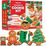 Gingerbread Cookie Decorating Kit for Family - Includes Cookies, Tray, Color Tips, Crystals for Holiday Fun (15 Piece Set)