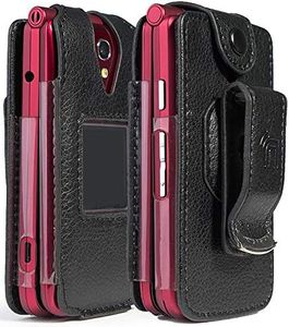 Case for Jitterbug Flip Phone, Nakedcellphone [Black Vegan Leather] Form-Fit Cover with [Built-in Screen Protection] and [Metal Belt Clip] for GreatCall Jitterbug Flip Phone 4G for Seniors (4043SJ6)