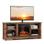 Tangkula Fireplace TV Stand for 65 Inches TV, 18” Electric Fireplace with Remote, 7-Level Brightness and 750W/1500W Heat Setting