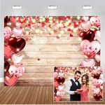 CHAIYA 7x5ft Valentine's Day Backdrop Wood Backdrop Vinyl Red Love Heart Valentine's Day Backdrops for Photography Mother's Day Party Bridal Shower Valentine Day Dessert Cake Table Decoration