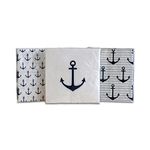 60 Count Beach Chic Anchor Napkins, 3 Packs of 20, 3 Ply Paper, 6 3/4 Inches, 3 Vibrant Patterns 1-Big Anchors and Stripes, 2 - Big Anchor, 3- Baby Anchors and Dots, Nautical Blue and White