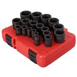 Sunex 2640, 1/2 Inch Drive Impact Socket Set, 19-Piece, SAE, 3/8 Inch – 1-1/2 Inch, Cr-Mo Alloy Steel, Radius Corner Design, Dual Size Markings, Heavy Duty Storage Case, Meets ANSI Standards