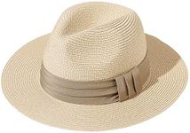 JOYEBUY Womens UPF50 Foldable Summer Straw Hat Wide Brim Fedora Sun Beach hat, Style J-khaki, One Size