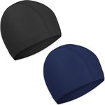 2 Pcs Elastic Swim Caps Comfortable Non-slip Fabric Swimming Hat Lightweight Bathing Caps for Women Men Kids to Swimming (Black, Navy Blue)