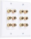 Cable Matters Double Gang Speaker Wall Plate (Banana Plug Wall Plate) with Binding Post for 6 Speakers in White