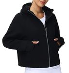 THE GYM PEOPLE Women's Full-Zip Up Hoodies Jacket Fleece Workout Crop Tops Sweatshirts with Pockets Thumb Hole Black