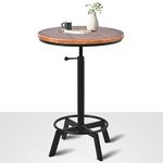 BOKKOLIK Farmhouse Bar Table 30-35.4inch Height Adjustable Rustic Bistro Pub Table for Kitchen Coffee House Vintage Cocktail Table Swivel Wooden Top