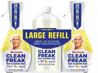 Mr. Clean Clean Freak Deep Cleaning Mist Cleaner, Lemon Zest Scent, 2 Count of 16 Ounce Spray Bottle Plus Large Refill Bottle 30 Fl Ounce, Total 3 Piece Set