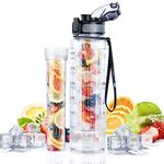 UTEBIT Water Bottle 1L with Fruit Infuser, 1 Litre Sports Water Bottle with Motivational Time Marker, Dishwasher Safe Leak-proof Bottle BPA Free Tritan for Outdoors, Camping, Gym, School, Office