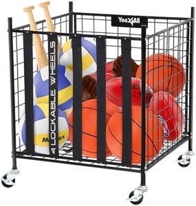 YES4ALL Rolling Ball Cart Storage with Lockable Wheels Volleyball Basketball Holder, Toy Balls Bin, Garage Cage, Storage Racks, Sports Equipment Organizer, Ball Rack for Outdoor Indoor Use