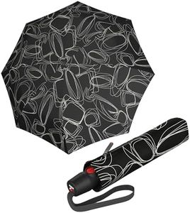 Knirps T.200 Medium Duomatic Automatic Open Close Rain Umbrella - Compact Windproof Umbrella for Rain - Travel Umbrella for Adults - 98cm Diameter Retractable Umbrella & Carrying Case, Pure Black