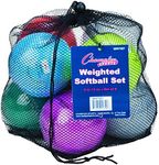 Champion Sports Weighted Training Softball Set - Rubber Cork Core - Leather Cover - Set of 8 Balls - Graduated Weights - 5 to 12 oz - 12 Inch Diameter