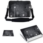 Meffort Inc 15 15.6 inch Laptop Carrying Sleeve Bag Case with Hidden Handle & Adjustable Shoulder Strap with Matching Skin Sticker and Mouse Pad Combo - Black White Dandelion Design