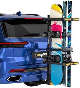 BougeRV Hitch Ski Snowboard Rack with Security Lock Folding and Tilting for Trunk Access Fit for 2" Receiver, Max Load 6 Pairs of skis or 4 Snowboards