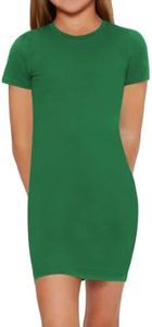 SHENHE Girl's Basic Short Sleeve Crew Neck Bodycon T Shirt Pencil Mini Dresses Grass Green 13-14Y
