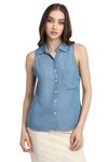 FOREVER 21 Women's Cotton Blend Classic Knee-Length Shirt (FWS24CWOF0087_Blue