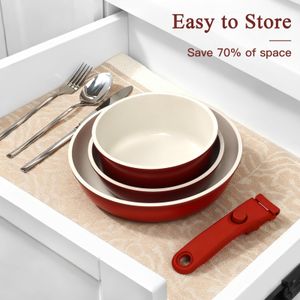 GiPP 11-Piece Ceramic Non-Stick Pots and Pans Set – Detachable Handle, Induction, Oven Safe, Red Gradient