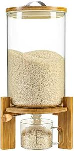 Vuinop Rice Dispenser, Rice Storage Container：Flour and Cereal Container with Airtight Lid and Wooden Stand, Glass Food Storge Container for Kitchen Organization and Pantry Store (8L)