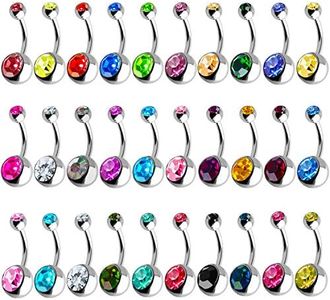 Outee 30 Pcs 14G Belly Button Rings Belly Bars Navel Rings Stainless Steel Body Piercing Jewelry for Women