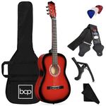 Best Choice Products 38in Beginner All Wood Acoustic Guitar Starter Kit w/Case, Strap, Digital Tuner, Pick, Strings - Red Burst