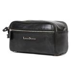 LOUIS STITCH Unisex Jet Black Italian Leather Toiletry Kit Travel Organizer Pouch with Multiple Compartments Grooming Shaving Cosmetic Vanity Toileteries Bag for Men and Women (TK-TF-JB)