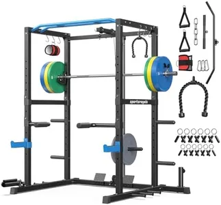 Sportsroyals Power Rack, Multi-Functional Power Cage with LAT Pulldown Pulley System, Squat Rack, More Training Attachments for Home Gym (Blue)，1200 lbs Weight Capacity Multi-Weight Barbell Plates