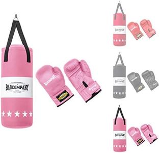 Bad Company Boxset für Kinder und Jugendliche bis 12 Jahre, rosa – gefüllter Boxsack 55 x 25 cm und Boxhandschuhe für Kinder mit 8 oz – hängender Boxsack-Set