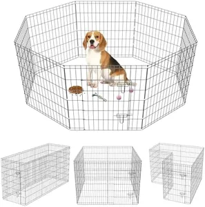 ZephyPaws Dog Playpen – Foldable Metal Dog Exercise Pen Puppy Playpen with 8 Panels 36 inch Indoor Outdoor Dog Fence with Door for Dogs or Small/Medium Animals