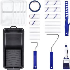 20pcs Small Paint Roller Set, 4 inch 2 inch Mini Paint Roller Brush Kit with Foam Microfiber Covers, Heavy-Duty Paint Tray, Home Painting Supplies, House Painting Roller for Walls, Cabinet, Touch-ups