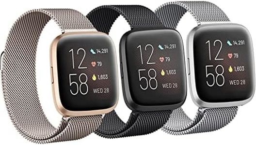 3 Pack Milanese Stainless Steel Metal Mesh Band for Fitbit Versa 2/Versa/Versa Lite Women/Men, Magnetic Bracelet Replacement Wristband for Fitbit Versa 3/Sense Smart Watch bands