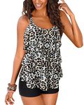 DOULAFASS Women Ruffle Tankini Set with Boyshort 2 Piece Plus Size Swimsuit Swimwear Leopard