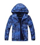 YoungSoul Boys Lightweight Hooded Waterproof Jackets Printed Fleece Lined Raincoat Camo Blue UK:11-12 Years (manufacturers's size: 150)