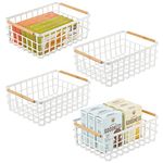 mDesign Wire Storage Basket — Practical Wire Basket for Storing Items in the Home — Metal Basket for Kitchen, Bedroom, Bathroom and More — Matte White - Set of 4