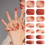 DANNI & TONI Semi Cured Gel Nail Strips Red Ombre Brown Gel Nail Stickers (Elegant Fusion) Blooming Gel Nail Stickers with Glitter Nail Wraps Fall Gel Nail Art 28 Stickers for Autumn and Winter Big Size