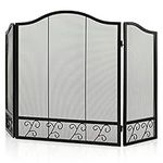 GiantexUK 3-Panel Folding Fire Guard, Metal Mesh Fireplace Screen, Heavy Duty Freestanding Spark Guard Safety Barrier for Child Baby Pet Open Fire (Grass Pattern, 127 x 78cm)