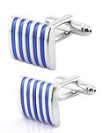 Jonwo Classic Silver Square Cufflinks In Gift Box 5 Stripes Cuff Links Set for Men Lady Business Wedding Party Anniversary (Blue Stripes)