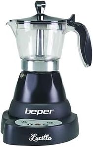 BEPER BC.041N Caffettiera Elettrica Lucilla in Alluminio, Timer Programmabile Fino a 24 Ore, Moka Elettrica 3 Tazze, Mantiene il Caffè Caldo per 30 Minuti, Electric Espresso Coffee Maker