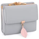 UTO Small Wallet for Women RFID Leather Vegan Leaf Pendant Card Holder Organizer Girls Zipper Coin Purse CA