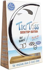 Tiki Toss Ring Toss Game for Adults & Kids, 13 Inch Desktop Edition, Hook and Ring Games with String and Hooks for Indoor Use, Man Cave Decor & Stuff, Gifts for Men, Chrome, Easter Basket Stuffers